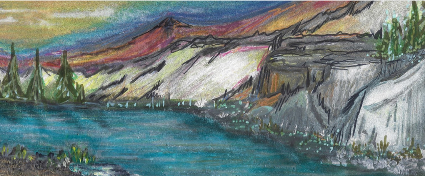 1 of 4 Illustration Set I Mammoth Lakes, CA I Zoomed Section of Full Illustration I Framed Canvas Print