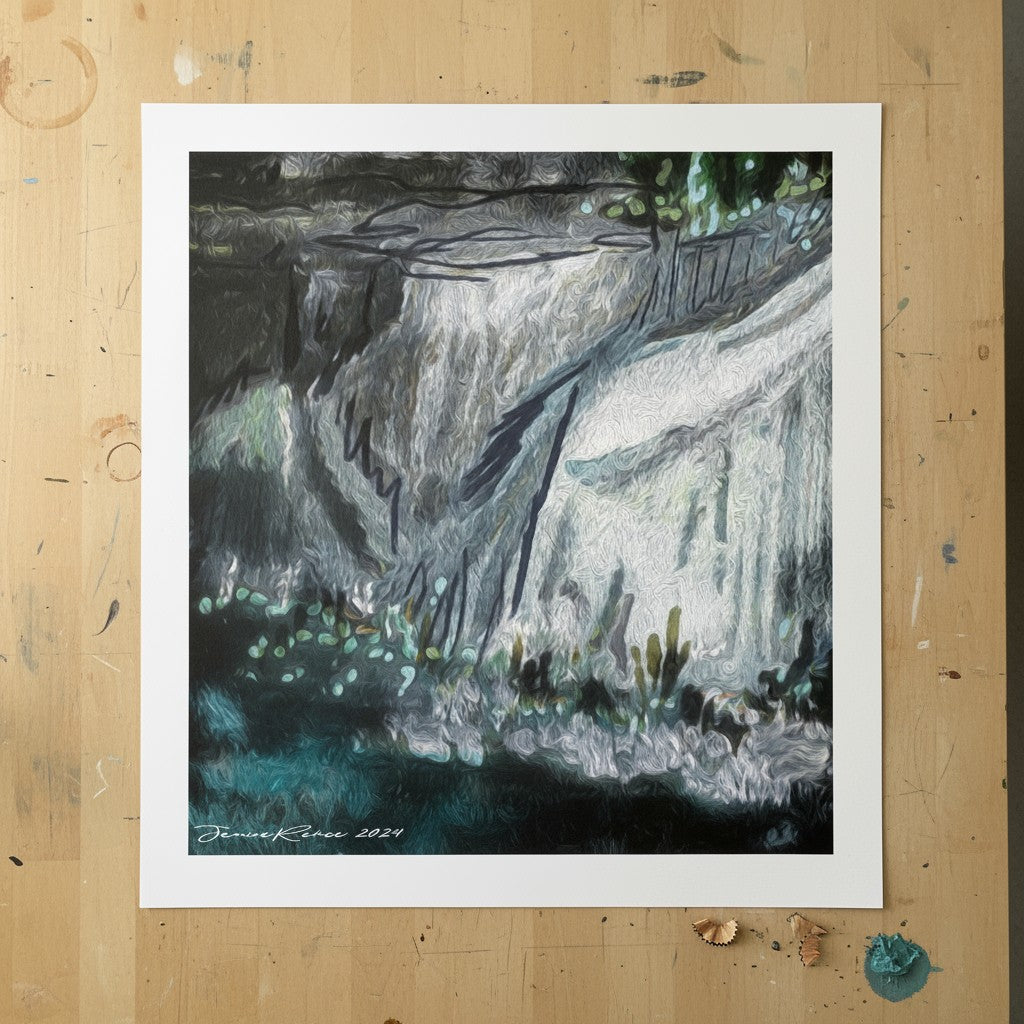 Mammoth Lakes Gallery Wall Art I Mountain, Lake, Flower & Rock Cliff Illustration 16" x 16"