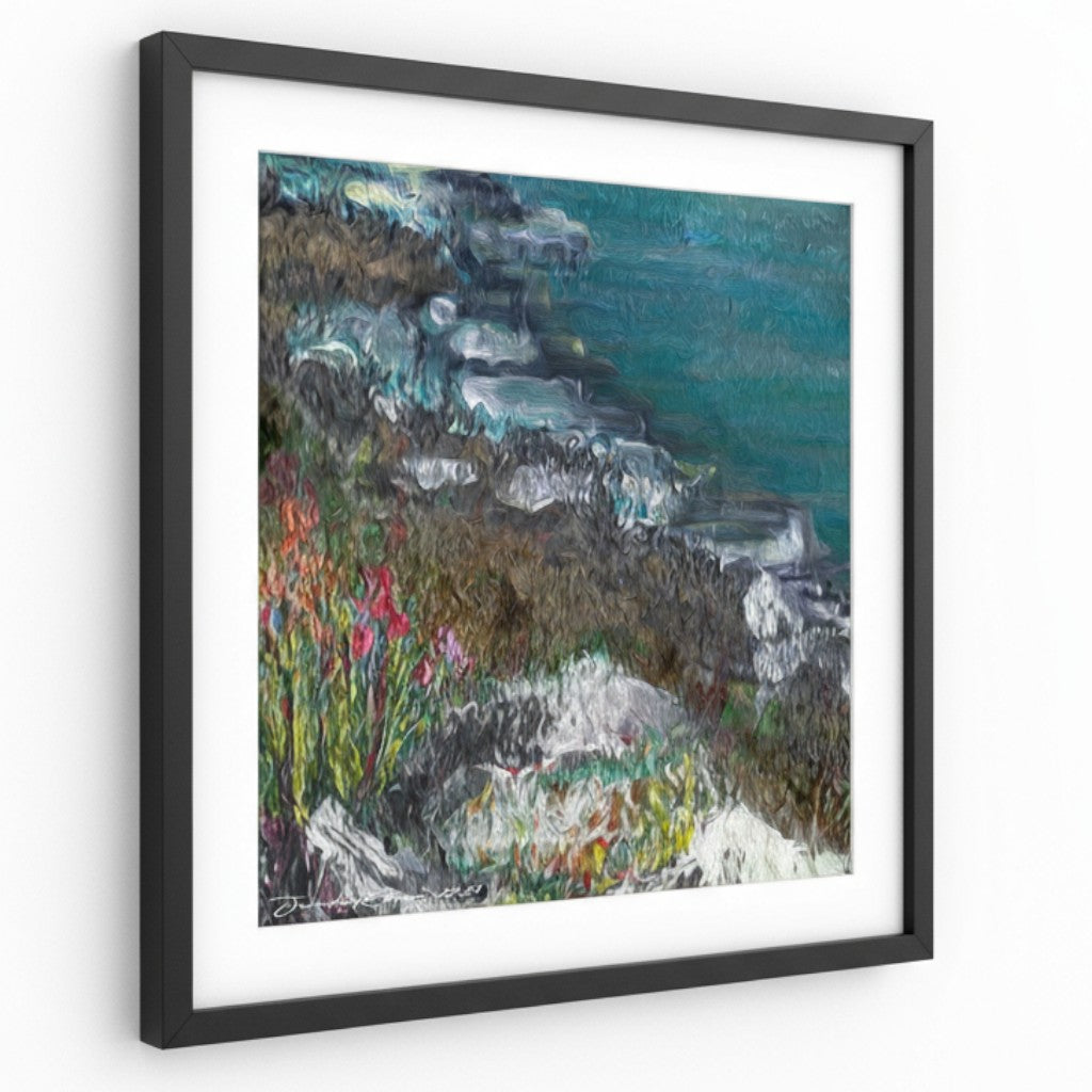 Mammoth Lakes Gallery Wall Art I Mountain, Lake, Flower & Rock Cliff Illustration 16" x 16"