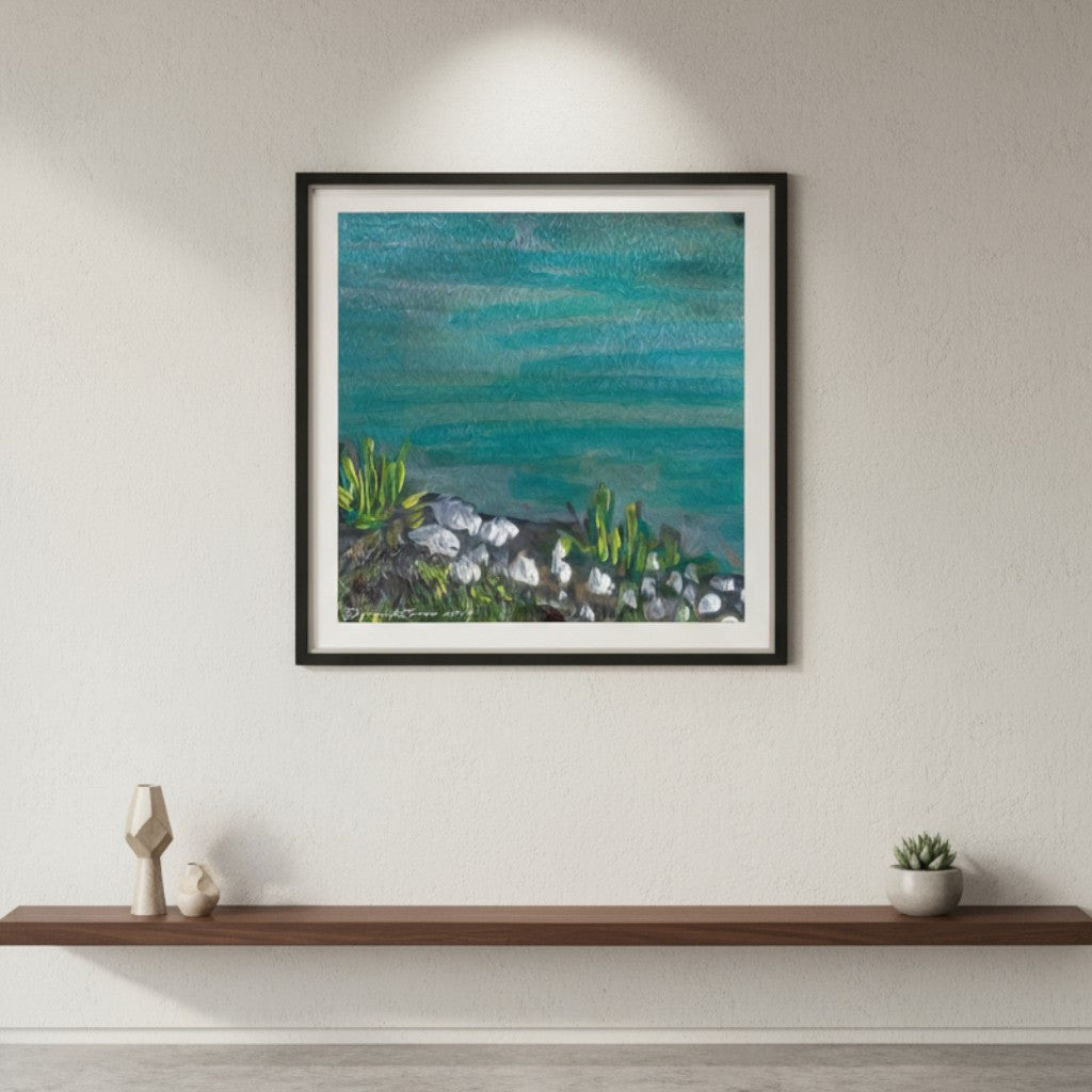 Mammoth Lakes Gallery Wall Art I Mountain, Lake, Flower & Rock Cliff Illustration 16" x 16"