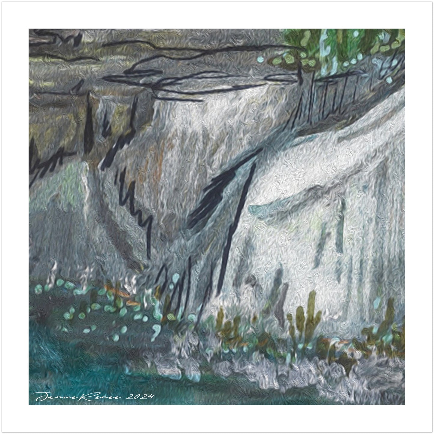 Mammoth Lakes Gallery Wall Art I Mountain, Lake, Flower & Rock Cliff Illustration 16" x 16"
