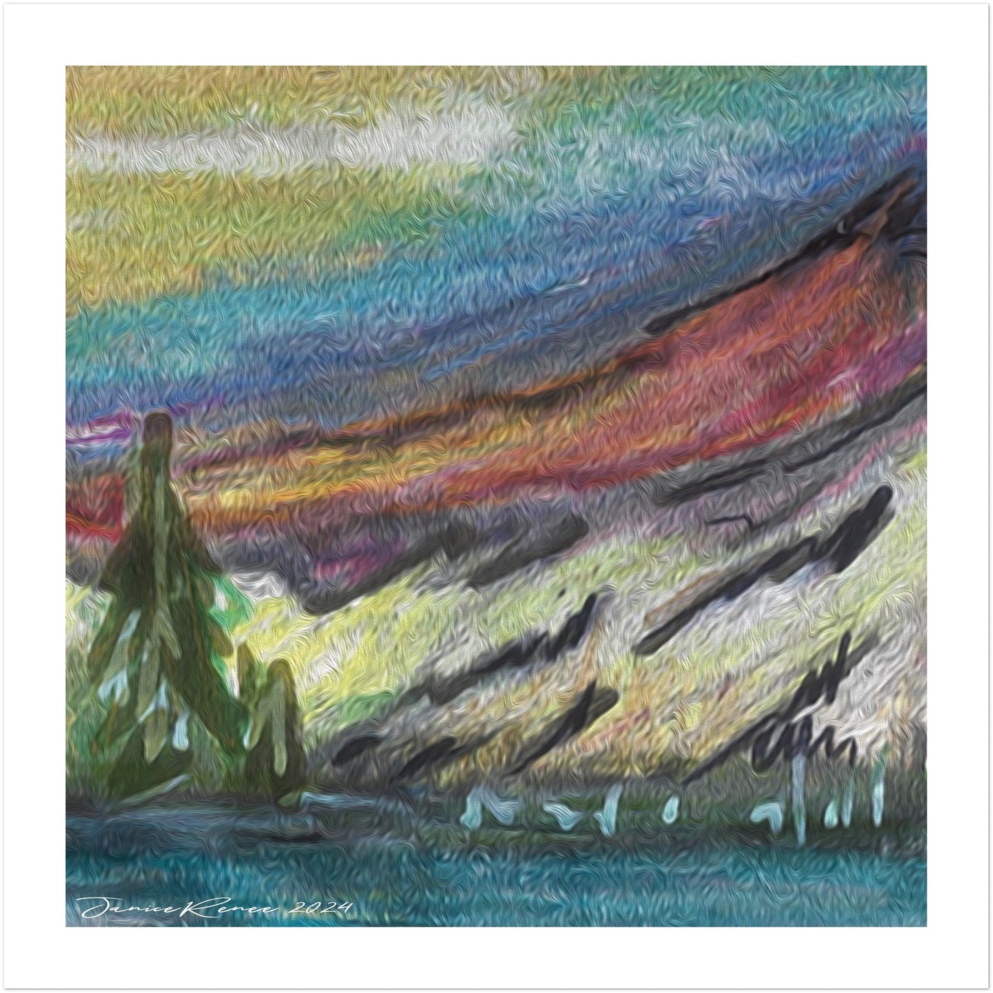 Mammoth Lakes Gallery Wall Art I Mountain, Lake, Flower & Rock Cliff Illustration 16" x 16"