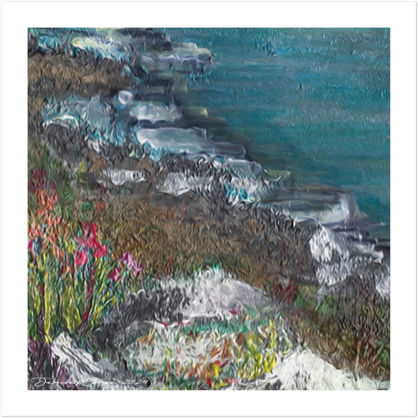 Mammoth Lakes Gallery Wall Art I Mountain, Lake, Flower & Rock Cliff Illustration 16" x 16"