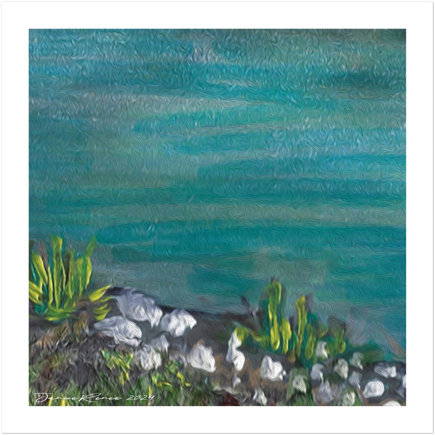 Mammoth Lakes Gallery Wall Art I Mountain, Lake, Flower & Rock Cliff Illustration 16" x 16"