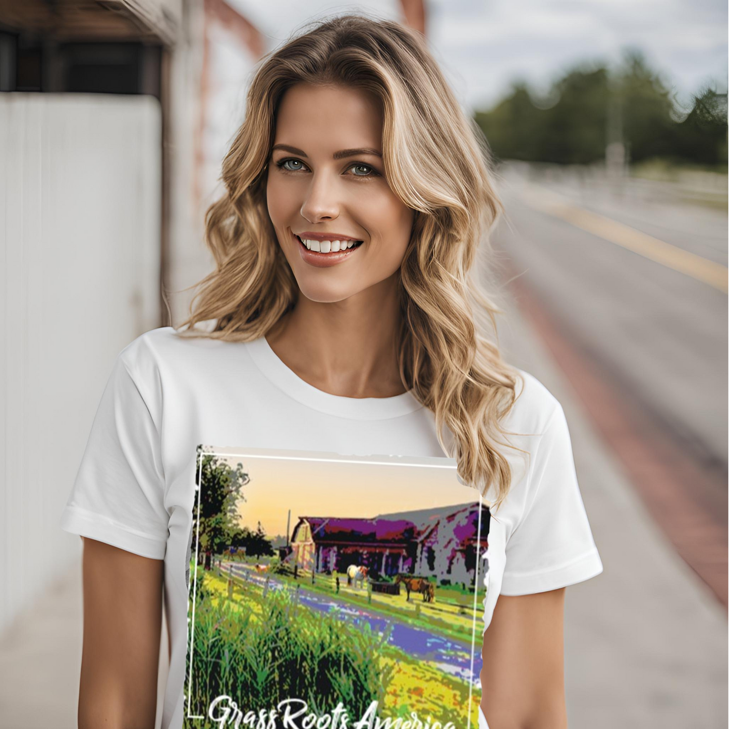 GrassRoots America with PERSONALIZATION Option I Polycotton Unisex Crewneck T-shirt White