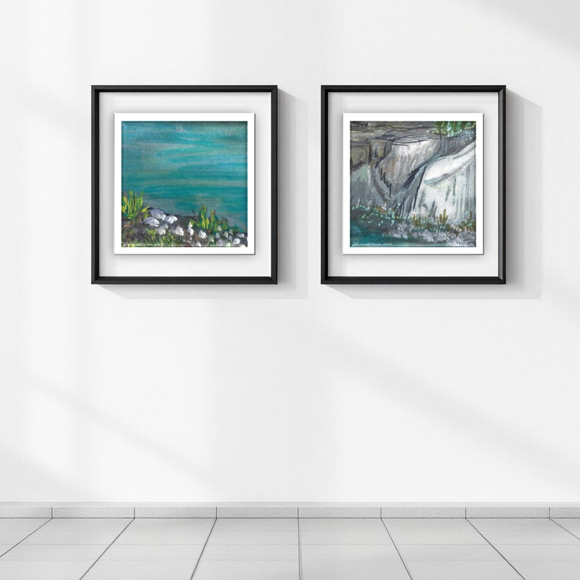 Mammoth Lakes Gallery Wall Art I Mountain, Lake, Flower & Rock Cliff Illustration 16" x 16"