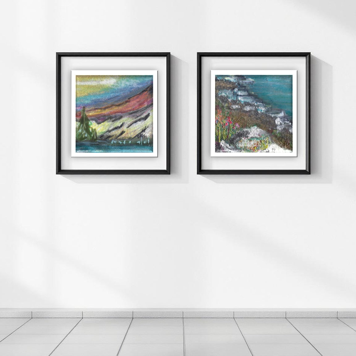 Mammoth Lakes Gallery Wall Art I Mountain, Lake, Flower & Rock Cliff Illustration 16" x 16"